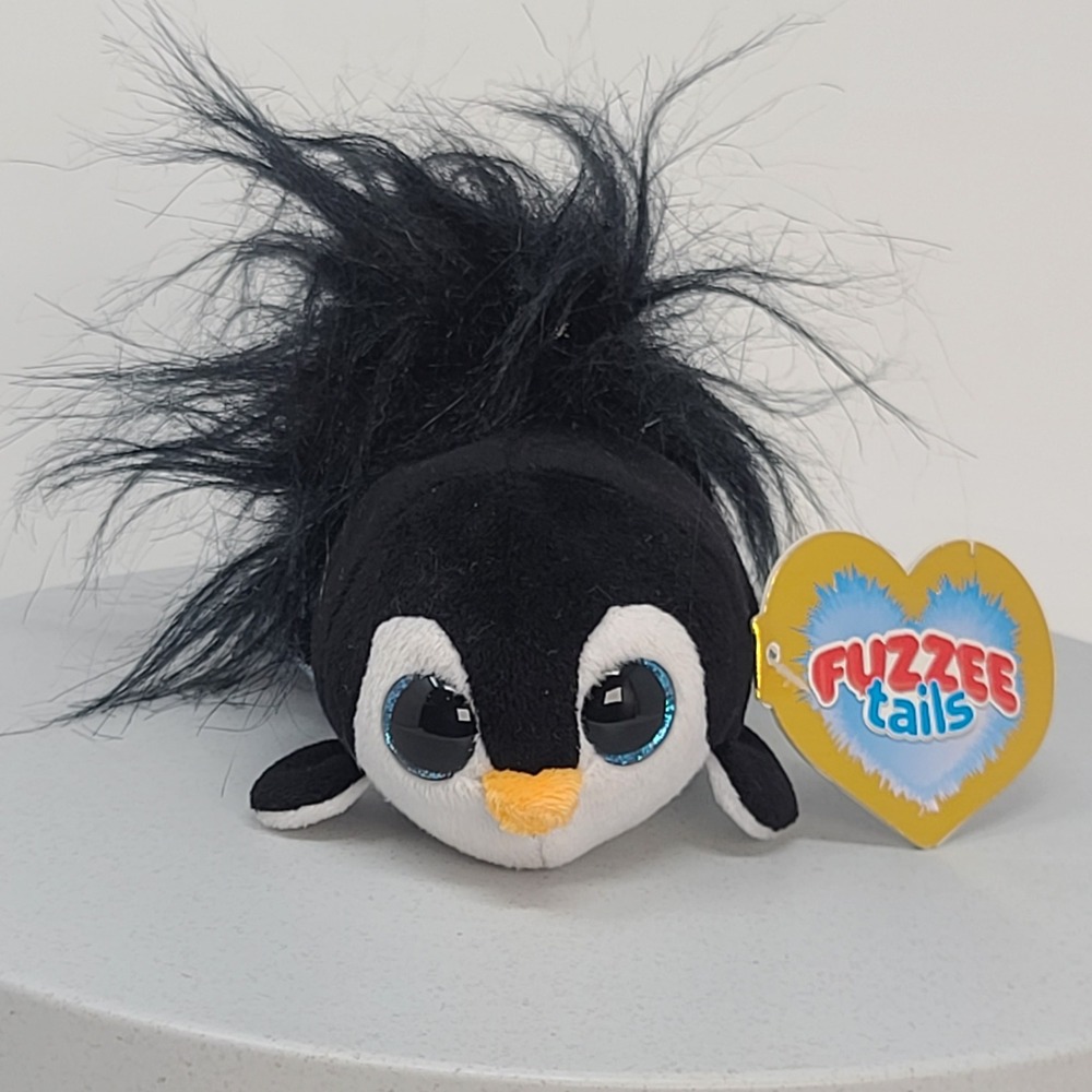 Grin Studios Fuzzee Tails Flappy Penguin Plush Small Black White NWT Good